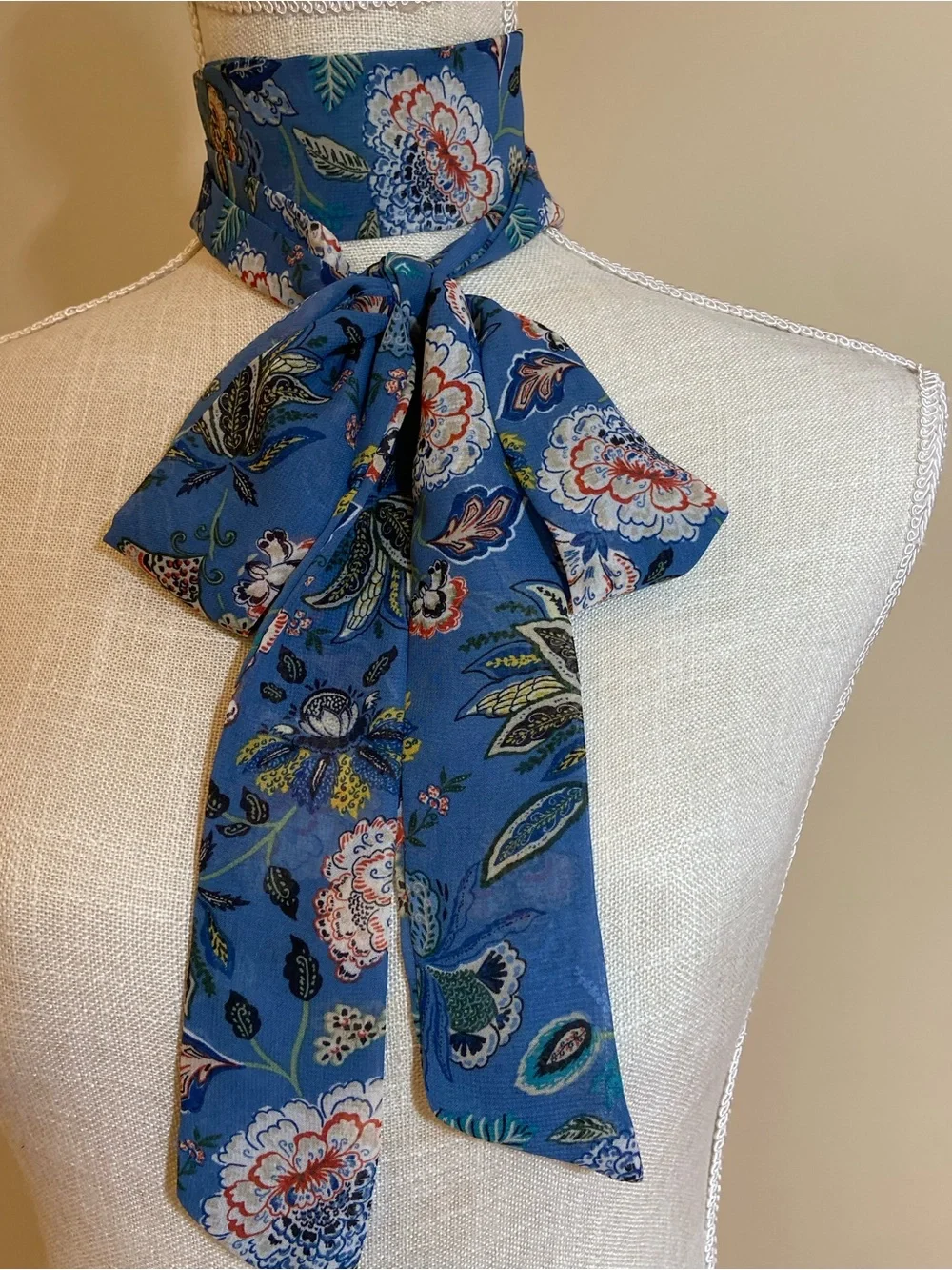 Silk Floral Blue Long Skinny Scarf Free People Virginia Pony Scarf Style